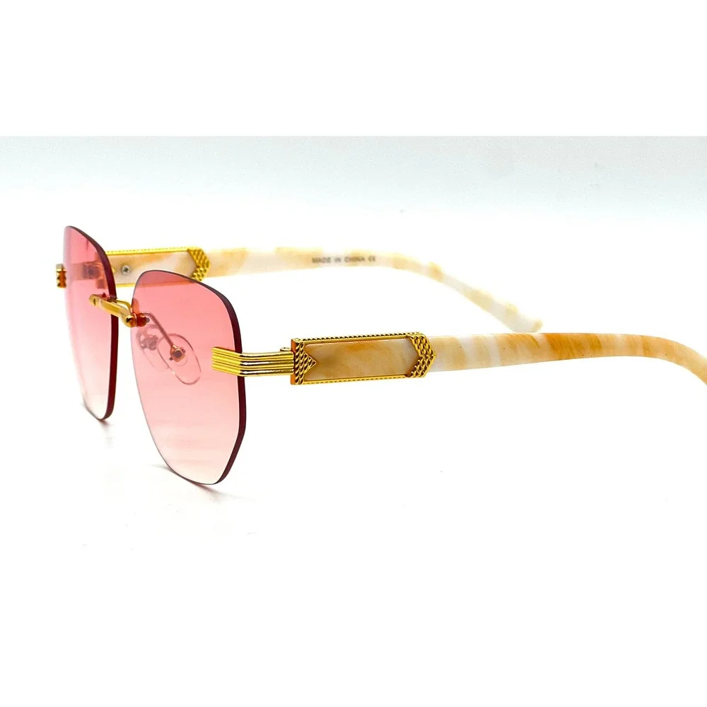 Rimless Sunglasses Women Fashion Trendy Pink Lens‎ Gold Frame Elegant Designer